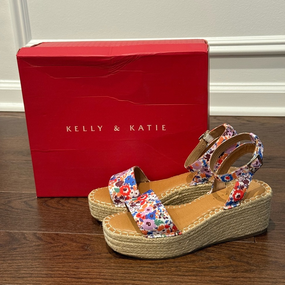 Kelly & Katie Multicolor Floral Strap Espadrilles Wedge Sandal